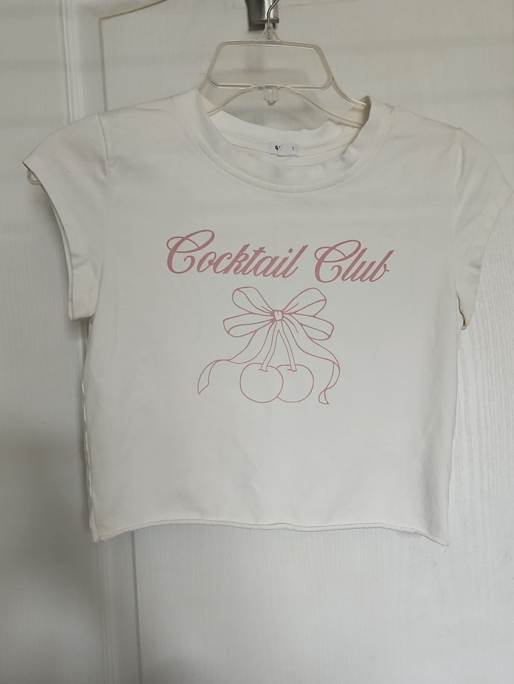 Garage Cocktail Club White Cherry Bow Crop Baby Tee
